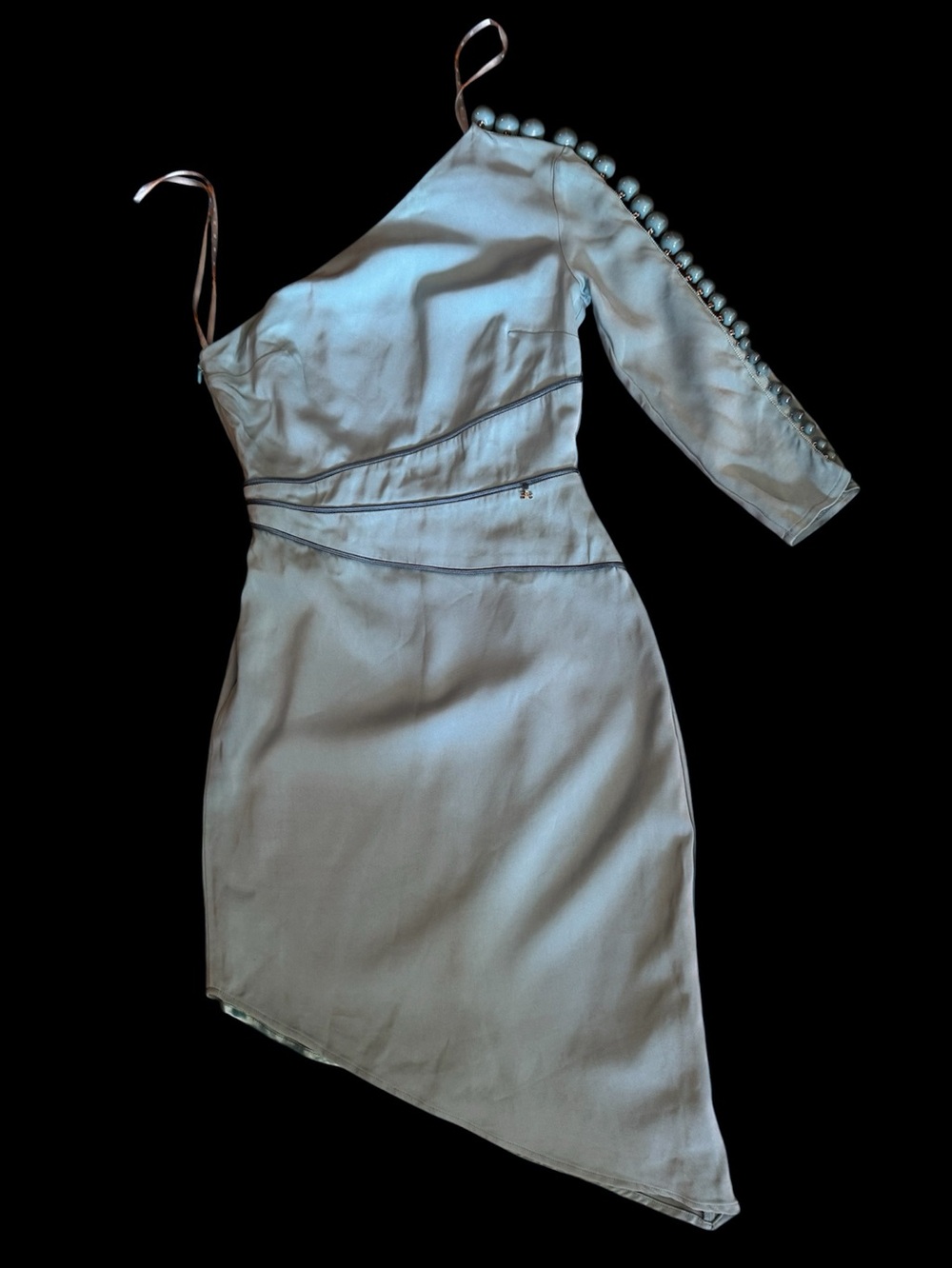 One-Shoulder beaded sleeve Elisabeth Franchi Italy silky dress size S